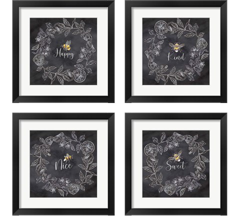 Bee Sentiment Wreath Black 4 Piece Framed Art Print Set by Cynthia Coulter