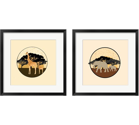 Elephants & Giraffes 2 Piece Framed Art Print Set by Ashley Singleton