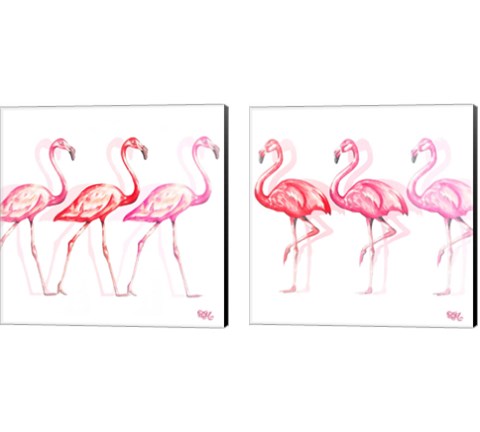 Flamingo Trio 2 Piece Canvas Print Set by Tiffany Hakimipour
