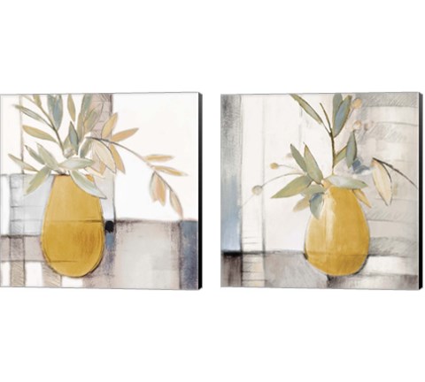 Golden Afternoon Bamboo Leaves 2 Piece Canvas Print Set by Lanie Loreth