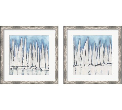 White Sailboat Crowd 2 Piece Framed Art Print Set by Dan Meneely