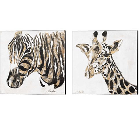Speckled Gold Giraffe & Zebra 2 Piece Canvas Print Set by Gina Ritter