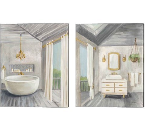 Attic Bathroom 2 Piece Canvas Print Set by Silvia Vassileva