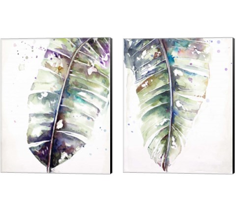Watercolor Plantain Leaves with Purple 2 Piece Canvas Print Set by Patricia Pinto