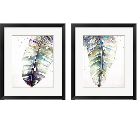 Watercolor Plantain Leaves with Purple 2 Piece Framed Art Print Set by Patricia Pinto