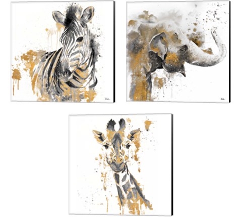 Safari Animal with GoldSeries 3 Piece Canvas Print Set by Patricia Pinto