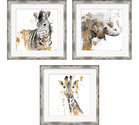 Safari Animal with GoldSeries 3 Piece Framed Art Print Set by Patricia Pinto