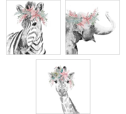 Safari Animal with Flower Crown 3 Piece Art Print Set by Patricia Pinto