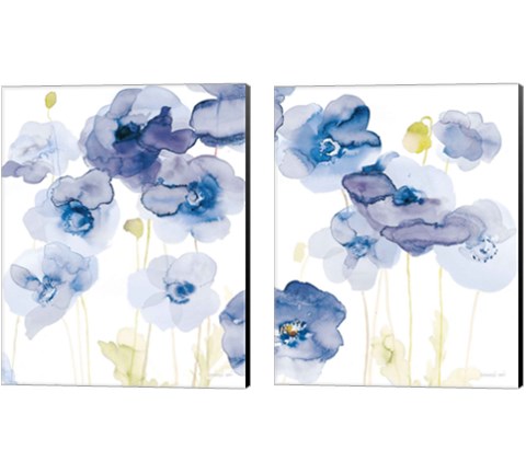Delicate Poppies Blue 2 Piece Canvas Print Set by Danhui Nai