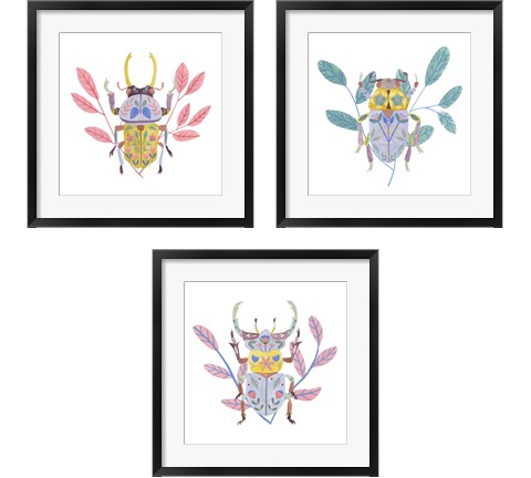 Floral Beetles 3 Piece Framed Art Print Set by Melissa Wang