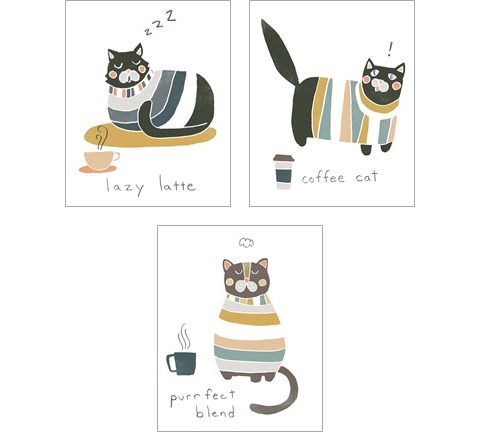 Coffee Cats 3 Piece Art Print Set by June Erica Vess