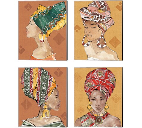 African Flair Warm 4 Piece Canvas Print Set by Anne Tavoletti