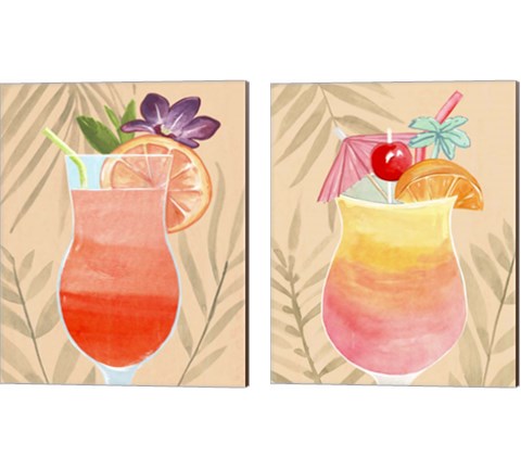 Tropical Cocktail 2 Piece Canvas Print Set by Annie Warren