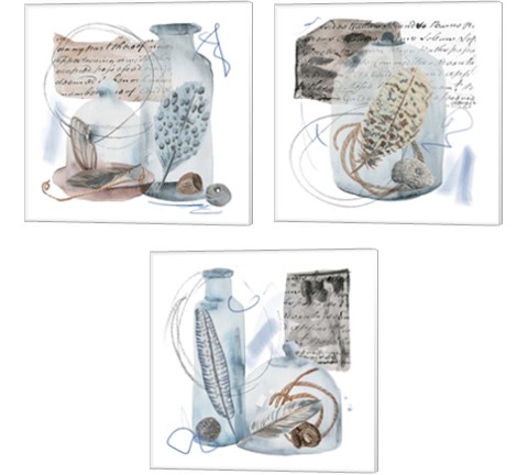 Message in a Bottle  3 Piece Canvas Print Set by Melissa Wang