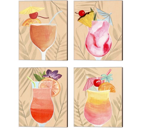 Tropical Cocktail 4 Piece Canvas Print Set by Annie Warren