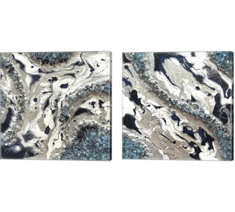 Blue Silver Marble 2 Piece Canvas Print Set by Lee C