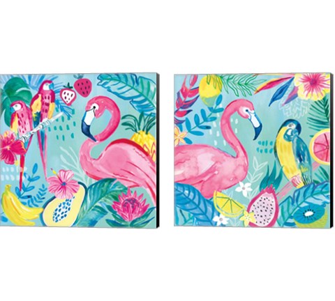 Fruity Flamingos 2 Piece Canvas Print Set by Farida Zaman
