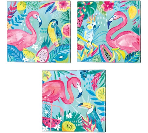 Fruity Flamingos 3 Piece Canvas Print Set by Farida Zaman