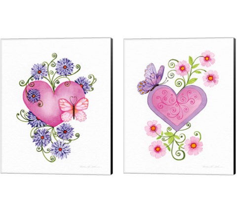 Hearts and Flowers 2 Piece Canvas Print Set by Kathleen Parr McKenna