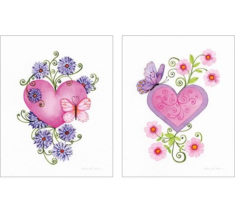 Hearts and Flowers 2 Piece Art Print Set by Kathleen Parr McKenna
