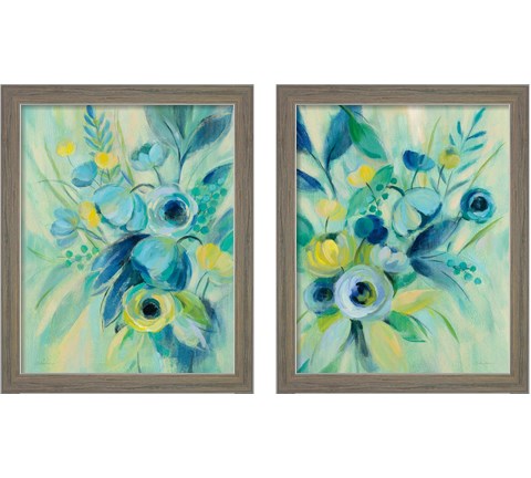 Elegant Blue Floral 2 Piece Framed Art Print Set by Silvia Vassileva