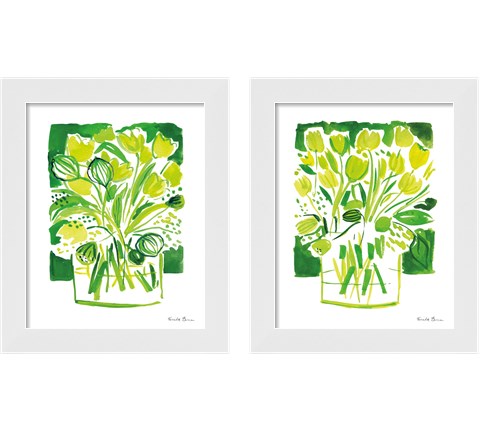 Lemon Green Tulips 2 Piece Framed Art Print Set by Farida Zaman