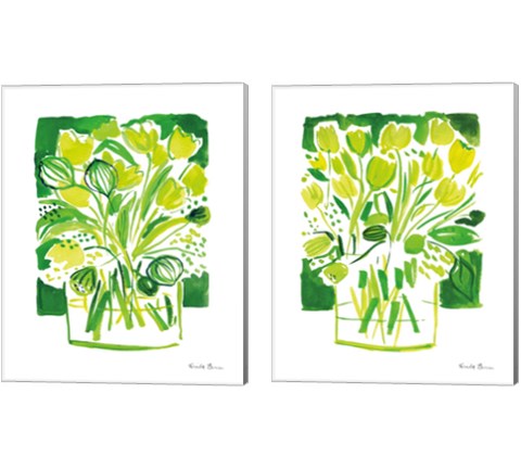 Lemon Green Tulips 2 Piece Canvas Print Set by Farida Zaman
