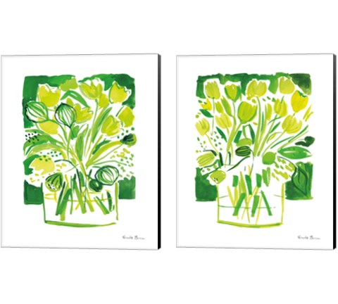 Lemon Green Tulips 2 Piece Canvas Print Set by Farida Zaman