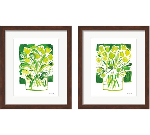 Lemon Green Tulips 2 Piece Framed Art Print Set by Farida Zaman