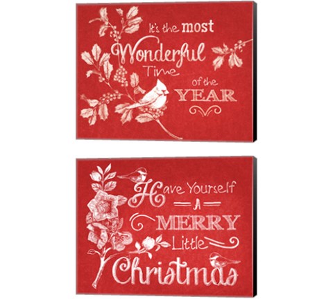 Chalkboard Christmas Sayings on Red 2 Piece Canvas Print Set by Beth Grove