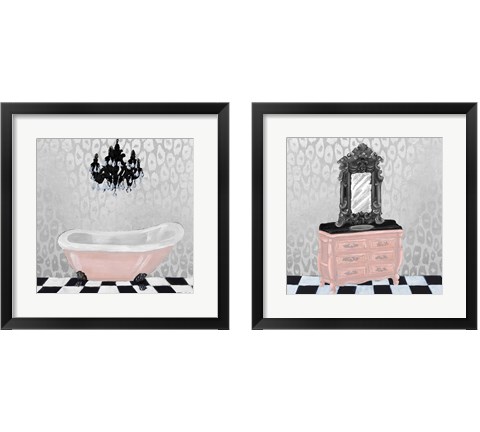 Rose Gold Bath 2 Piece Framed Art Print Set by Tiffany Hakimipour