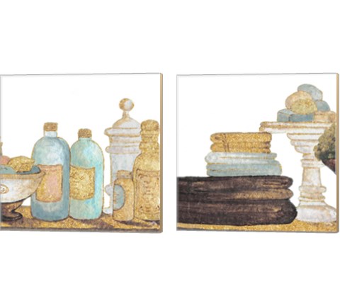 Gold Bath Accessories 2 Piece Canvas Print Set by Elizabeth Medley
