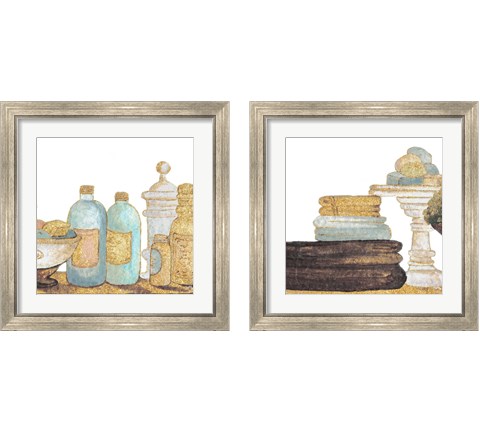 Gold Bath Accessories 2 Piece Framed Art Print Set by Elizabeth Medley