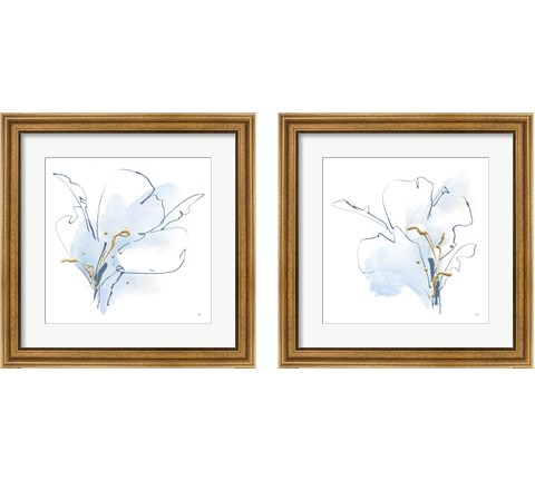 Blue and Gold Floral 2 Piece Framed Art Print Set by Chris Paschke
