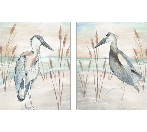Heron By Beach Grass 2 Piece Art Print Set by Elizabeth Medley