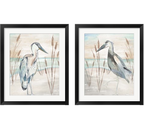 Heron By Beach Grass 2 Piece Framed Art Print Set by Elizabeth Medley