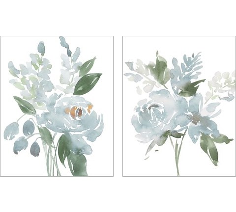 Restful Blue Floral 2 Piece Art Print Set by Lucille Price