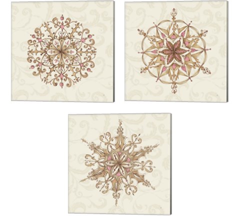 Elegant Season Snowflake 3 Piece Canvas Print Set by Daphne Brissonnet