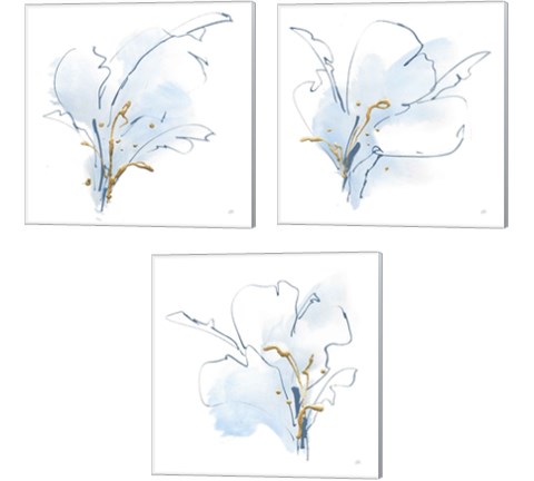 Blue and Gold Floral 3 Piece Canvas Print Set by Chris Paschke