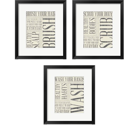 Bath Reminders in Gray 3 Piece Framed Art Print Set by SD Graphics Studio