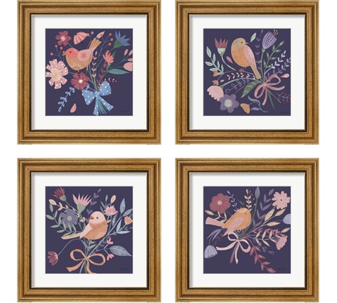 Royal Birds Purple 4 Piece Framed Art Print Set by Farida Zaman