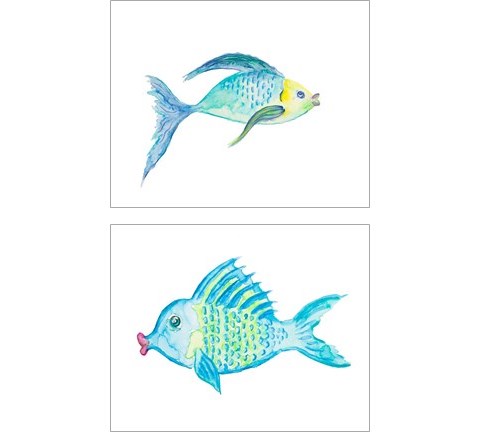 Yellow and Blue Fish 2 Piece Art Print Set by Julie DeRice