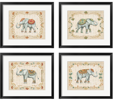 Elephant Walk 4 Piece Framed Art Print Set by Daphne Brissonnet