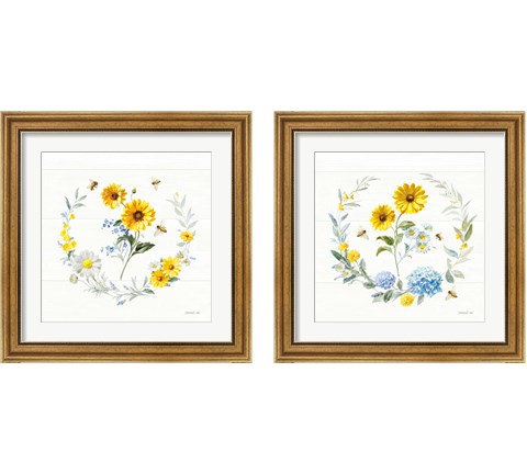 Bees and Blooms Flowers 2 Piece Framed Art Print Set by Danhui Nai