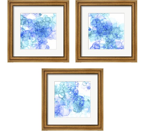 Bubble Square Aqua & Blue 3 Piece Framed Art Print Set by Kelsey Wilson