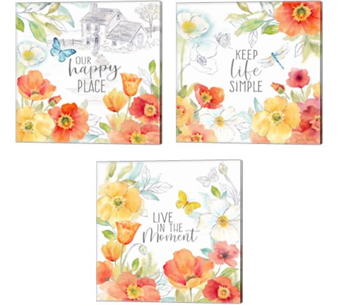 Happy Poppies 3 Piece Canvas Print Set by Cynthia Coulter