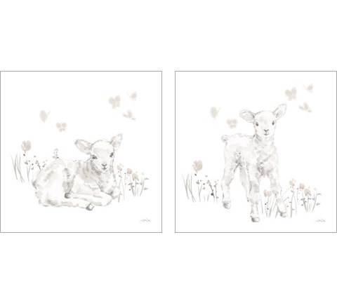 Spring Lambs Neutral 2 Piece Art Print Set by Katrina Pete