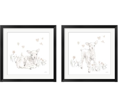 Spring Lambs Neutral 2 Piece Framed Art Print Set by Katrina Pete