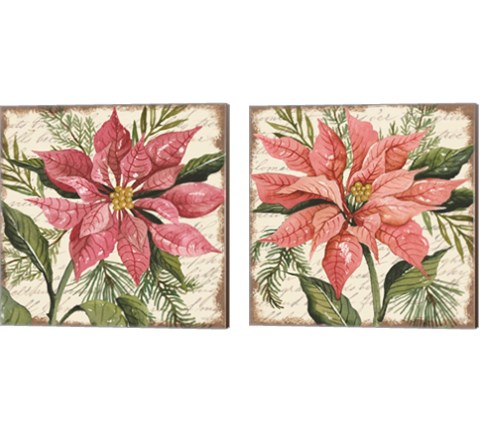 Poinsettia Botanical 2 Piece Canvas Print Set by Cindy Jacobs
