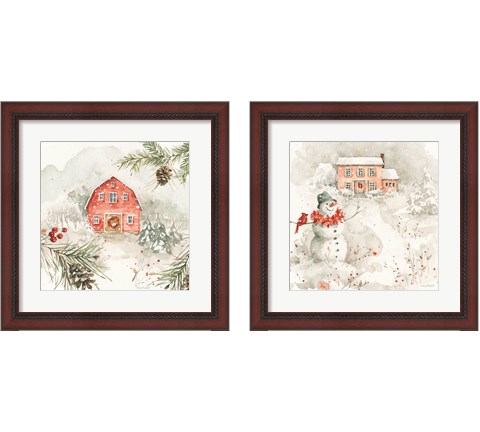 Poinsettia Village 2 Piece Framed Art Print Set by Lisa Audit